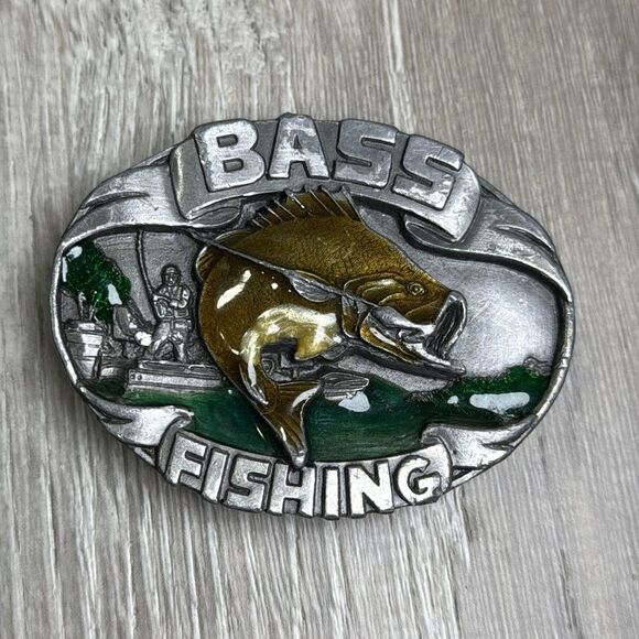 siskiyou Other - Vintage 1986 Siskiyou brass fishing, silver epoxy belt buckle